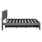 Lit plateforme capitonné en lin beige, tête de lit motif brique, lit gigogne simple, taille double, 2 couchages