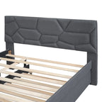 Lit plateforme capitonné en lin beige, tête de lit motif brique, lit gigogne simple, taille double, 2 couchages