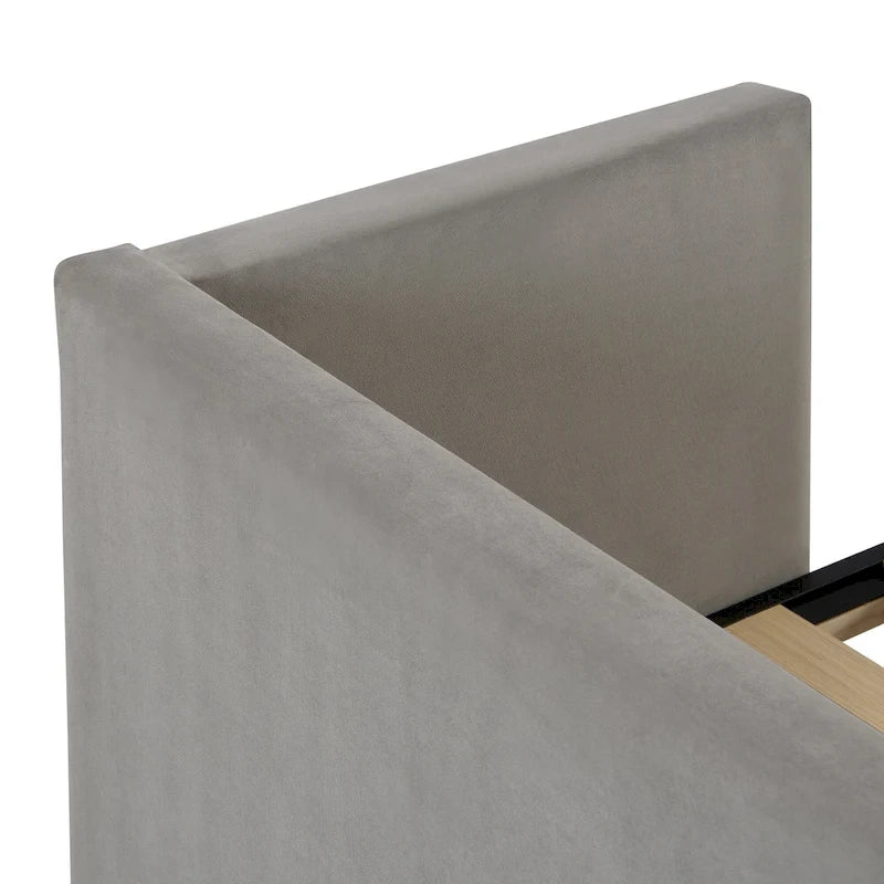 Lit de jour capitonné en velours beige avec lit gigogne relevable, jumeau à grand lit, 1–2 places