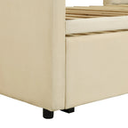 Lit de jour capitonné en velours beige avec lit gigogne relevable, jumeau à grand lit, 1–2 places