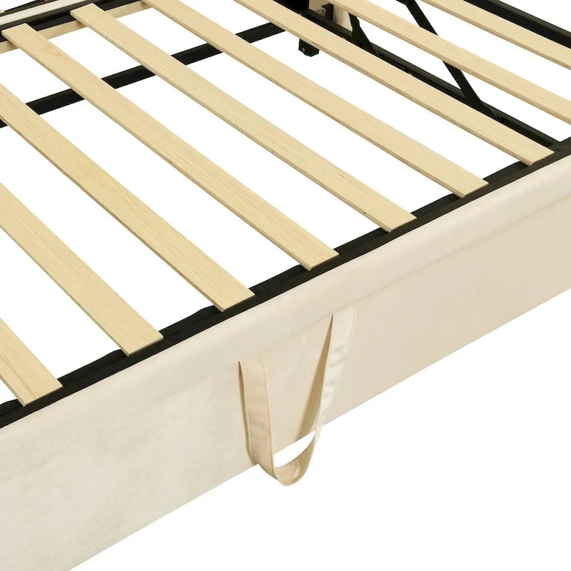 Lit de jour capitonné en velours beige avec lit gigogne relevable, jumeau à grand lit, 1–2 places