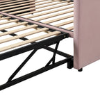 Lit de jour capitonné en velours beige avec lit gigogne relevable, jumeau à grand lit, 1–2 places