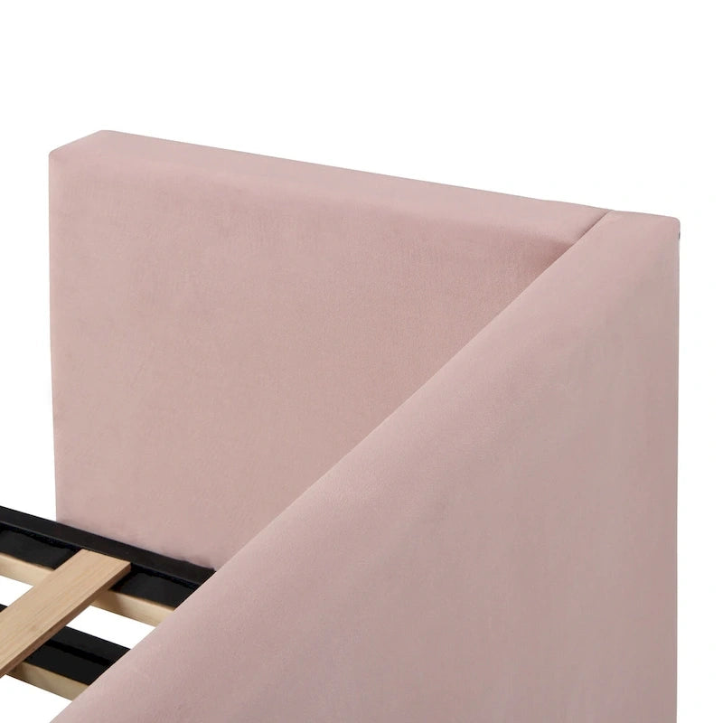 Lit de jour capitonné en velours beige avec lit gigogne relevable, jumeau à grand lit, 1–2 places