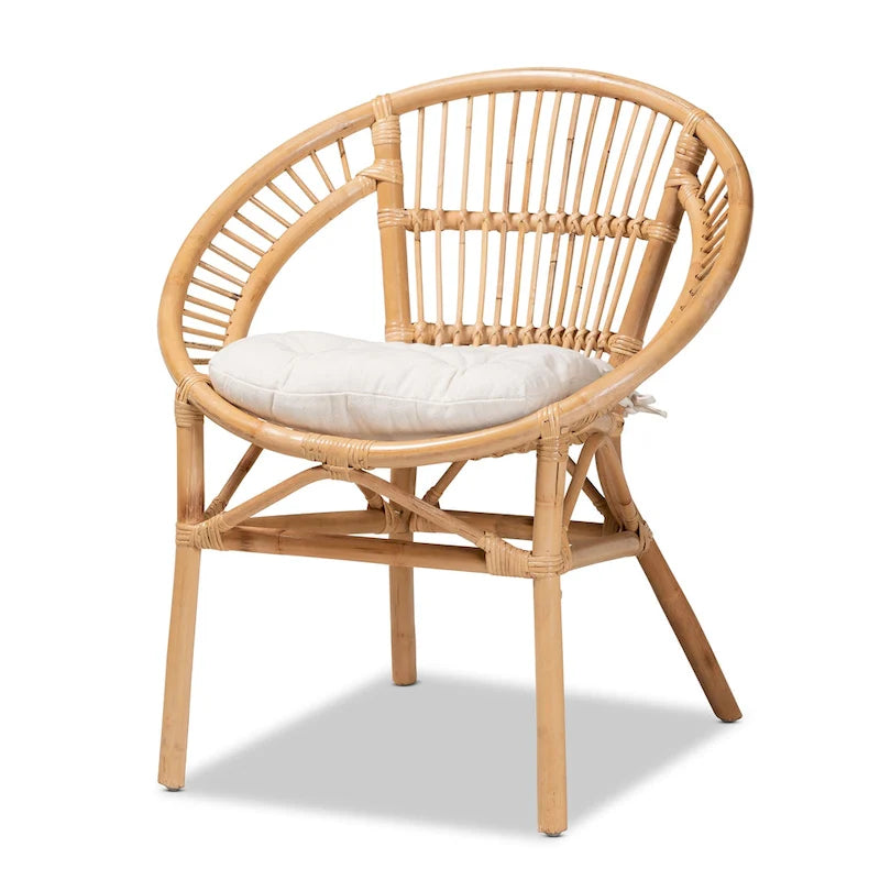 Chaise de salle à manger en rotin blanc et marron naturel, style bohème, 1 place