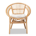Chaise de salle à manger en rotin blanc et marron naturel, style bohème, 1 place