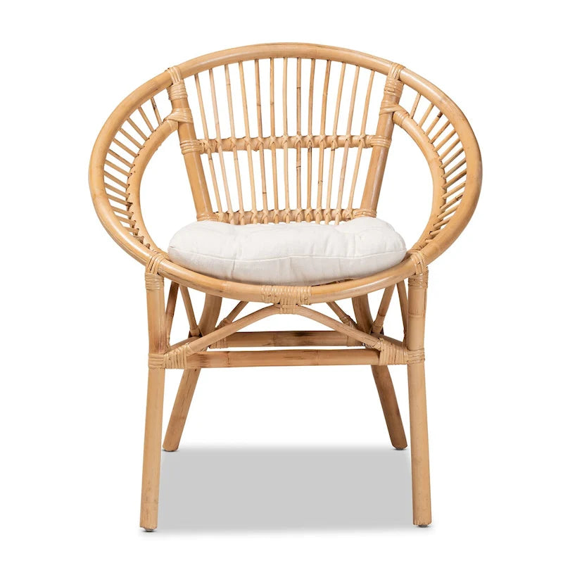 Chaise de salle à manger en rotin blanc et marron naturel, style bohème, 1 place