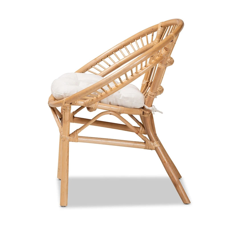 Chaise de salle à manger en rotin blanc et marron naturel, style bohème, 1 place