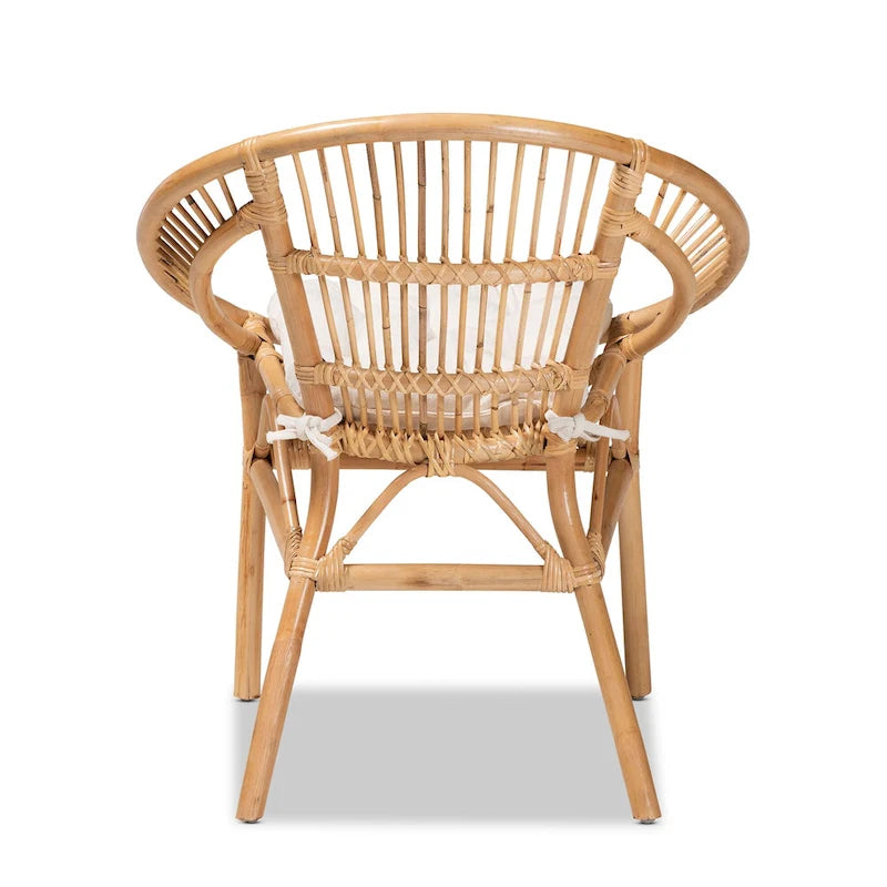 Chaise de salle à manger en rotin blanc et marron naturel, style bohème, 1 place
