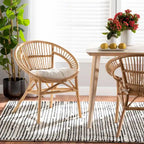 Chaise de salle à manger en rotin blanc et marron naturel, style bohème, 1 place
