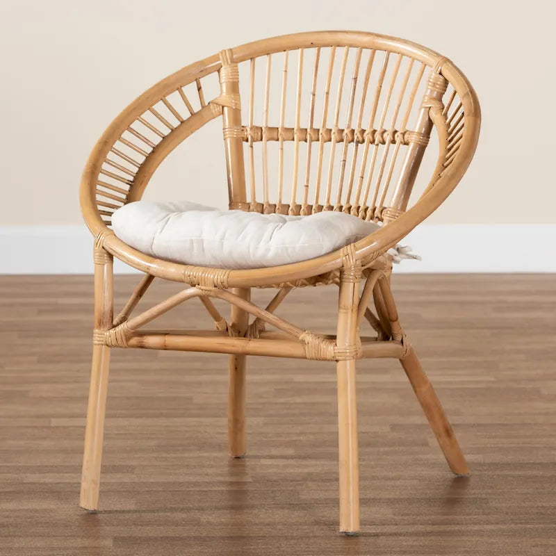 Chaise de salle à manger en rotin blanc et marron naturel, style bohème, 1 place
