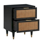 Table de chevet en rotin et laiton avec 2 tiroirs | Crème / Noir et Marron | Simple