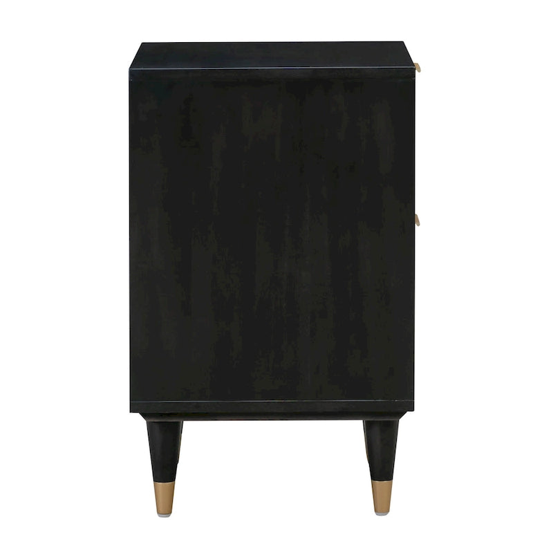 Table de chevet en rotin et laiton avec 2 tiroirs | Crème / Noir et Marron | Simple