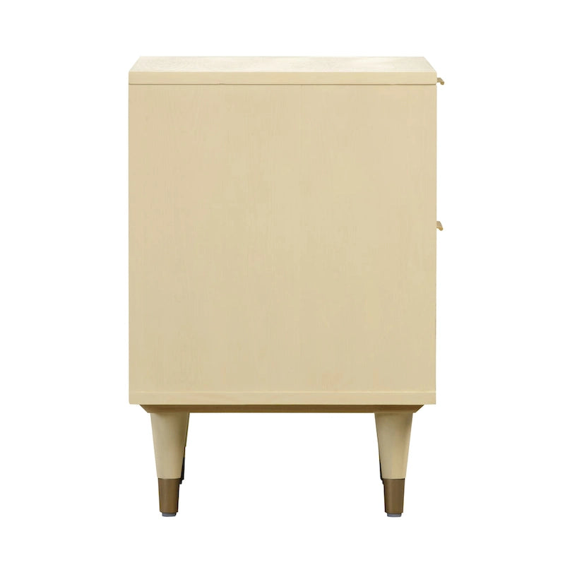 Table de chevet en rotin et laiton avec 2 tiroirs | Crème / Noir et Marron | Simple