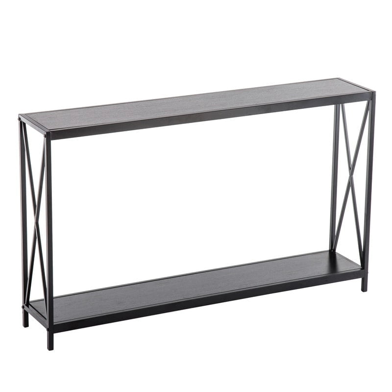 Console étroite avec cadre en croix en fer – Noir/Gris