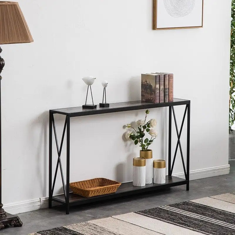 Console étroite avec cadre en croix en fer – Noir/Gris