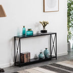 Console étroite avec cadre en croix en fer – Noir/Gris