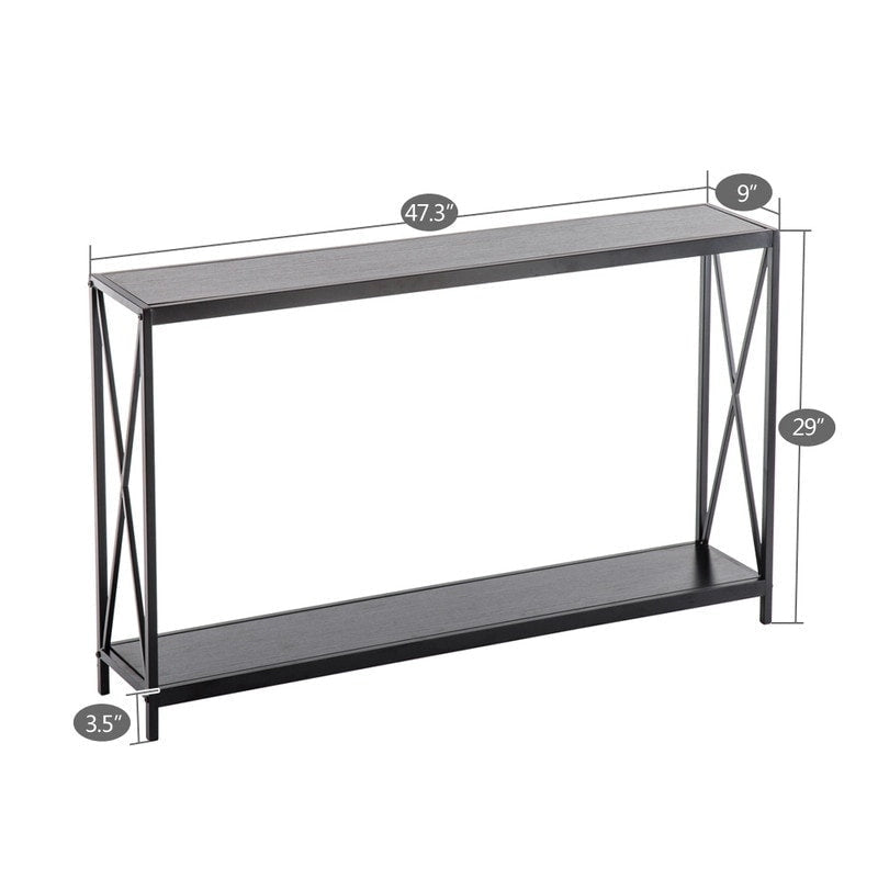 Console étroite avec cadre en croix en fer – Noir/Gris