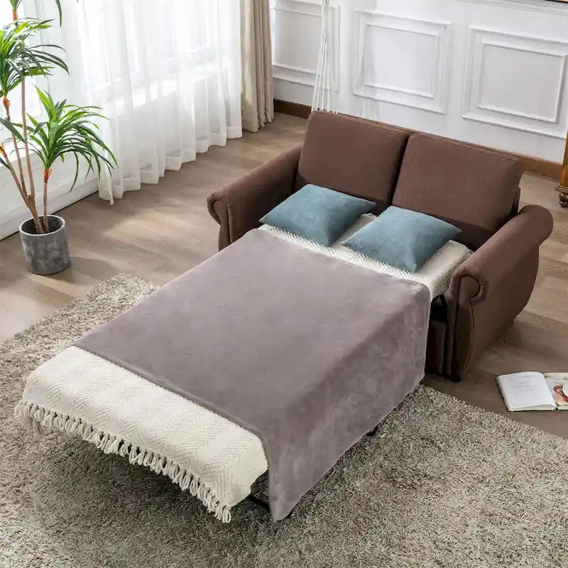 Canapé-lit convertible 2 places gris/marron avec matelas en mousse à mémoire de forme