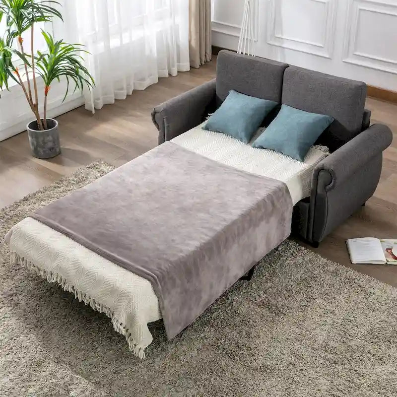 Canapé-lit convertible 2 places gris/marron avec matelas en mousse à mémoire de forme