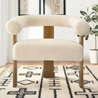 Fauteuil d'appoint en bouclette beige, dossier ouvert incurvé, une place