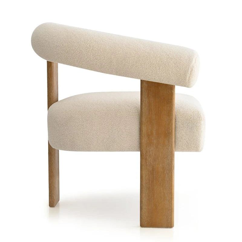 Fauteuil d'appoint en bouclette beige, dossier ouvert incurvé, une place