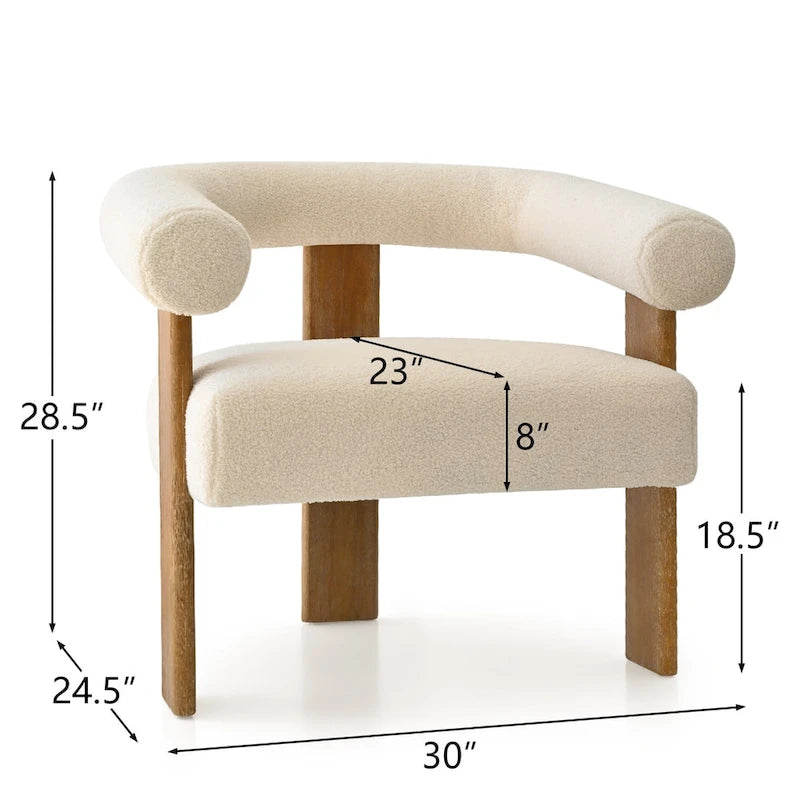Fauteuil d'appoint en bouclette beige, dossier ouvert incurvé, une place