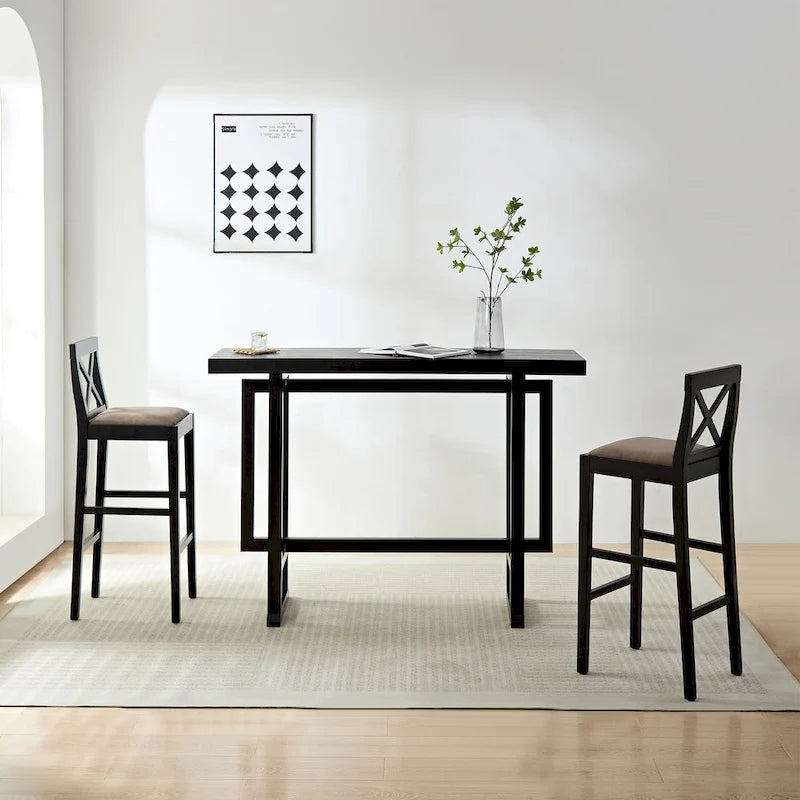 Table de bar ronde 2 personnes en bois naturel avec repose-pieds
