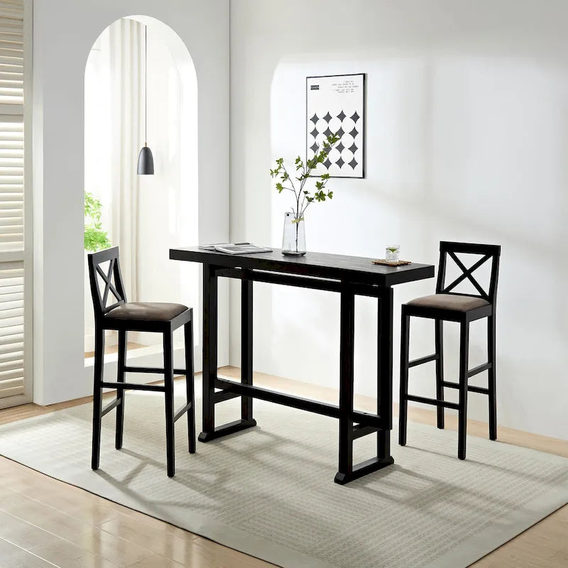 Table de bar ronde 2 personnes en bois naturel avec repose-pieds