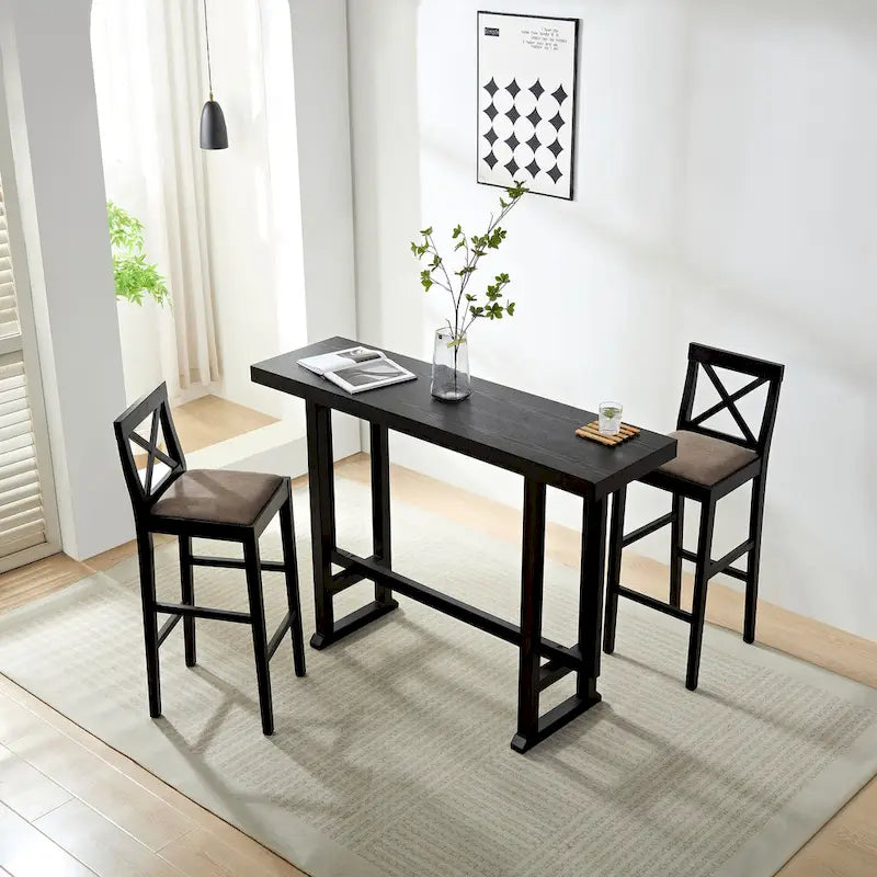 Table de bar ronde 2 personnes en bois naturel avec repose-pieds