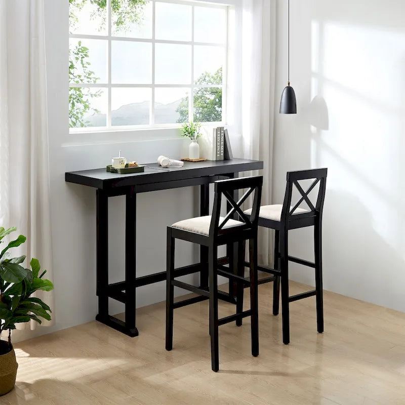 Table de bar ronde 2 personnes en bois naturel avec repose-pieds