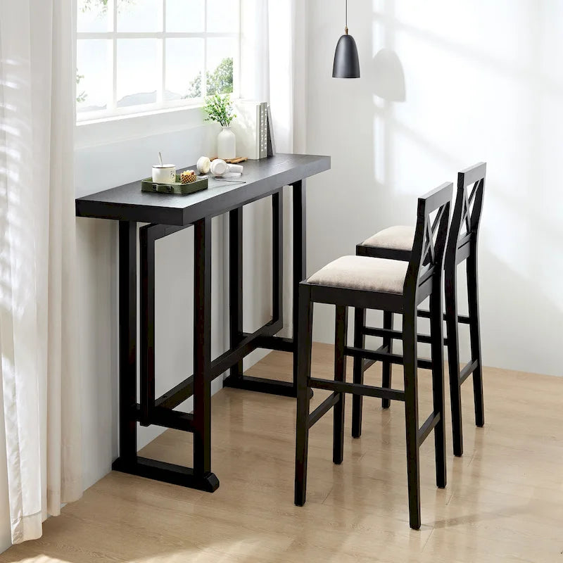 Table de bar ronde 2 personnes en bois naturel avec repose-pieds