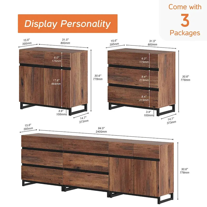 Meuble TV et armoire de rangement modernes marron avec tiroirs