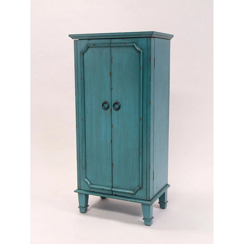 Armoire à bijoux turquoise peinte à la main – Monobloc, autoportante