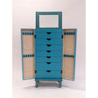 Armoire à bijoux turquoise peinte à la main – Monobloc, autoportante