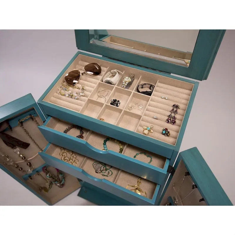 Armoire à bijoux turquoise peinte à la main – Monobloc, autoportante