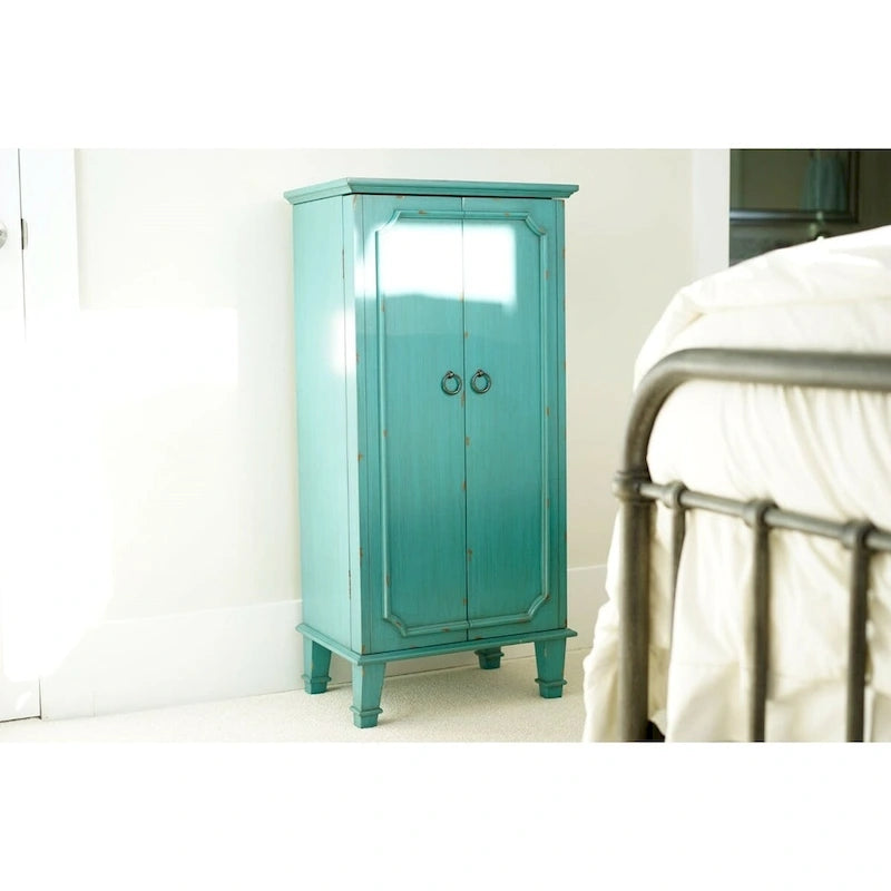 Armoire à bijoux turquoise peinte à la main – Monobloc, autoportante