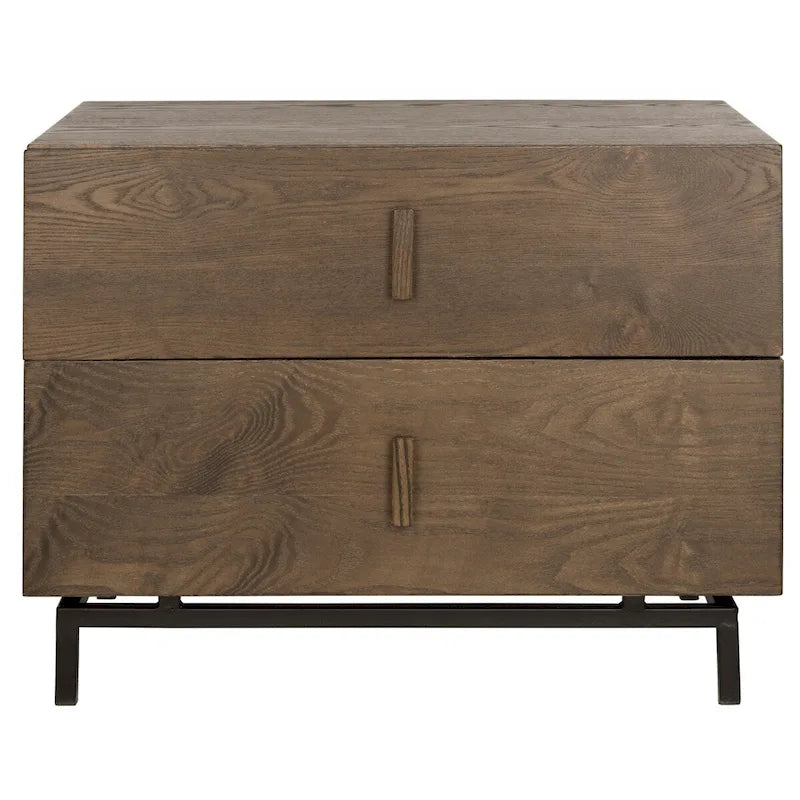 Meuble de rangement 2 tiroirs marron foncé/gris avec cadre noir