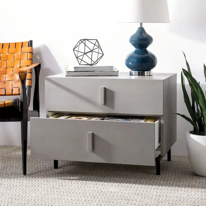 Meuble de rangement 2 tiroirs marron foncé/gris avec cadre noir