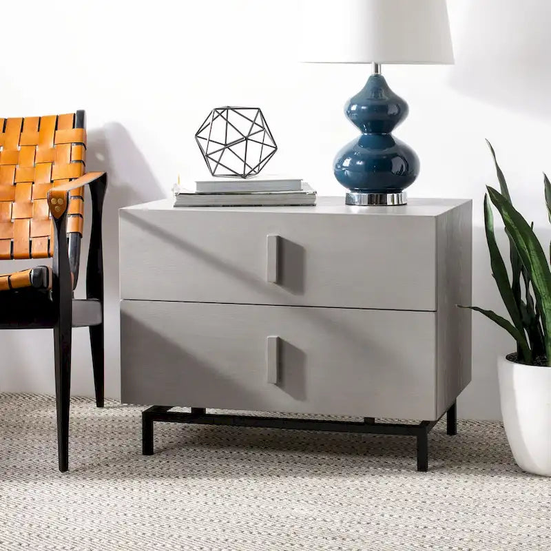 Meuble de rangement 2 tiroirs marron foncé/gris avec cadre noir