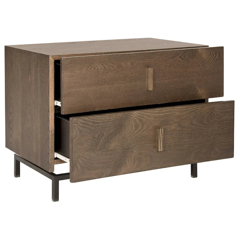 Meuble de rangement 2 tiroirs marron foncé/gris avec cadre noir
