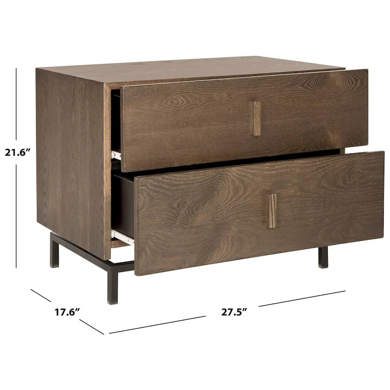 Meuble de rangement 2 tiroirs marron foncé/gris avec cadre noir