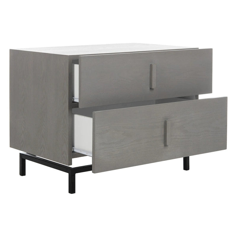 Meuble de rangement 2 tiroirs marron foncé/gris avec cadre noir