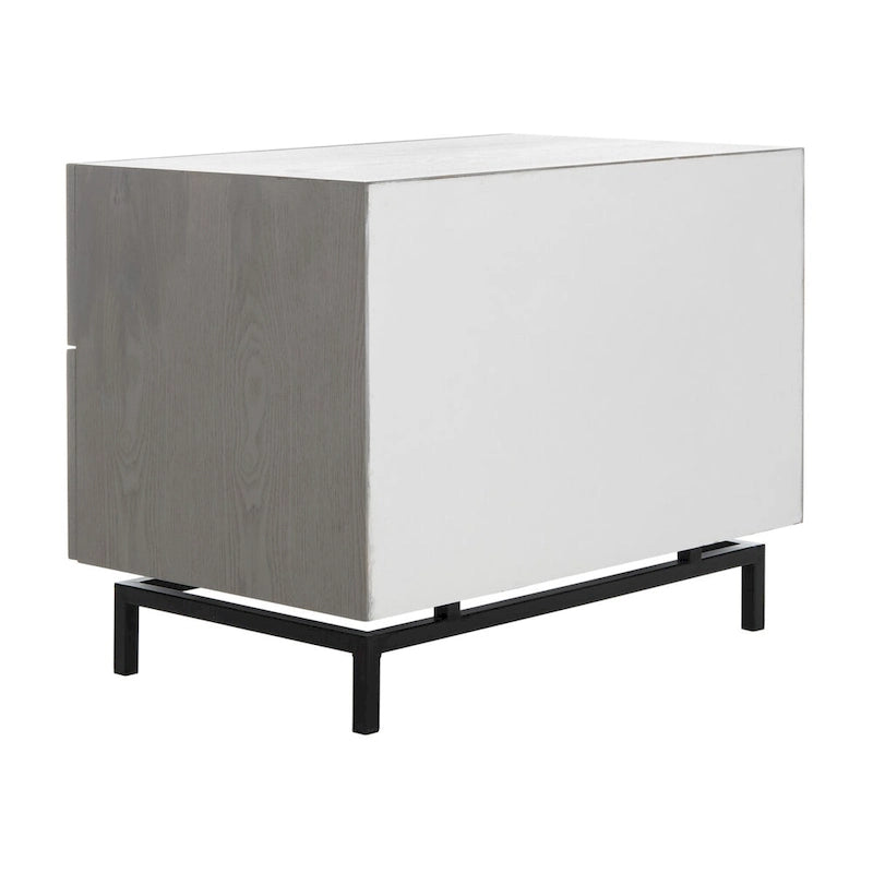 Meuble de rangement 2 tiroirs marron foncé/gris avec cadre noir