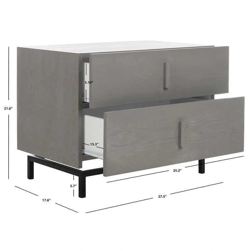 Meuble de rangement 2 tiroirs marron foncé/gris avec cadre noir