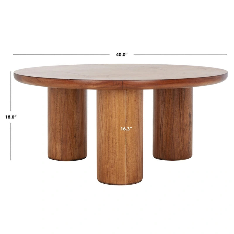 Table basse trépied ronde naturelle, 2-4 places | 101,6 cm L × 101,6 cm P × 45,7 cm H