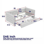 Lit de repos double en velours capitonné gris/beige avec 2 tiroirs, 1 place