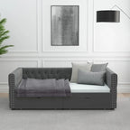 Lit de repos double en velours capitonné gris/beige avec 2 tiroirs, 1 place
