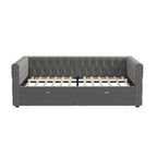 Lit de repos double en velours capitonné gris/beige avec 2 tiroirs, 1 place