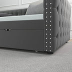 Lit de repos double en velours capitonné gris/beige avec 2 tiroirs, 1 place