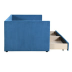 Lit de repos jumeau en velours côtelé rose/bleu/gris/beige avec 2 tiroirs, pour 1 personne